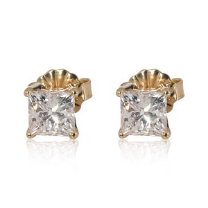 GIA Certified Princess Cut Diamond Earrings in 14K Yellow Gold 123 ctw EI1 Cart