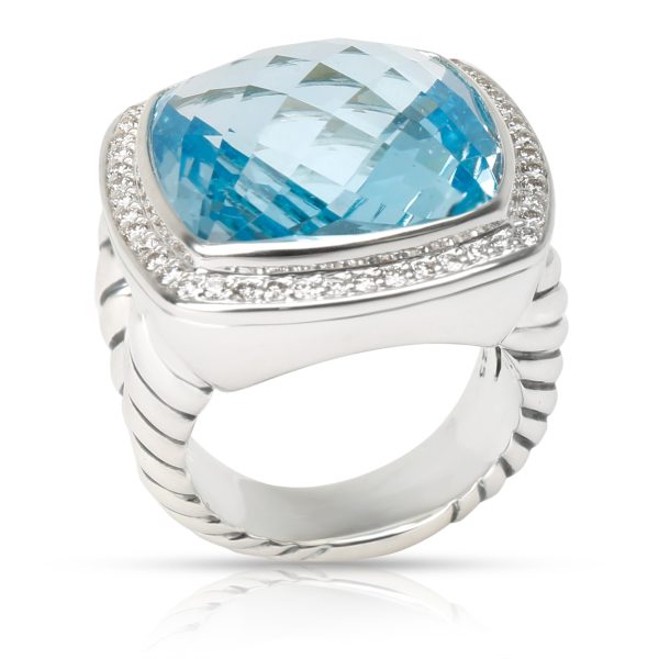 Ring Silver David Yurman Albion Blue Topaz Diamond Ring in Sterling Silver Blue 042 CTW