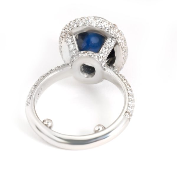 102146 bv Vintage Sapphire Cabochon Diamond Ring in Platinum