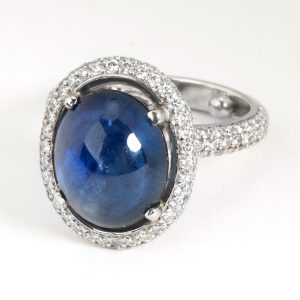 Vintage Sapphire Cabochon Diamond Ring in Platinum Gucci Bag GG Marmont Denim AB Rank Shoulder Blue