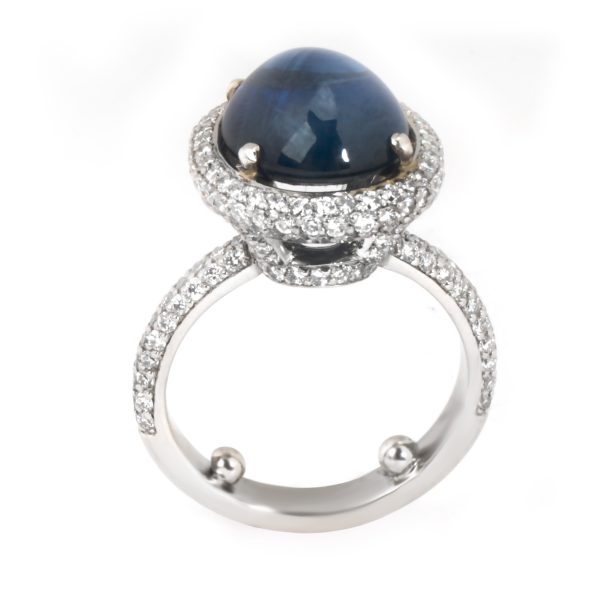 102146 pv Vintage Sapphire Cabochon Diamond Ring in Platinum