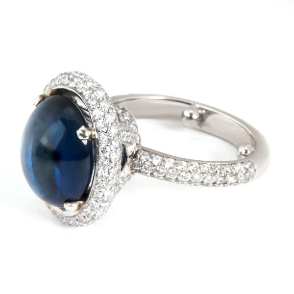 102146 sv Vintage Sapphire Cabochon Diamond Ring in Platinum