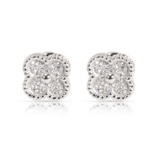 Van Cleef Arpels Mini Alhambra Diamond Stud Earring in 18K White Gold 025 CTW Cart