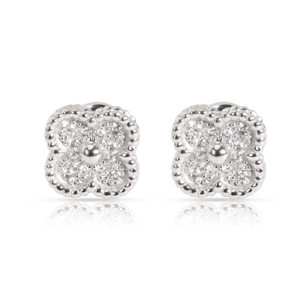 Van Cleef Arpels Mini Alhambra Diamond Stud Earring in 18K White Gold 025 CTW Van Cleef Arpels Mini Alhambra Diamond Stud Earring in 18K White Gold 025 CTW