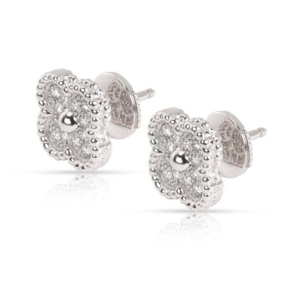 102225 sv 028cbc67 d5a5 4a09 8e18 19af9bdbab29 Van Cleef Arpels Mini Alhambra Diamond Stud Earring in 18K White Gold 025 CTW