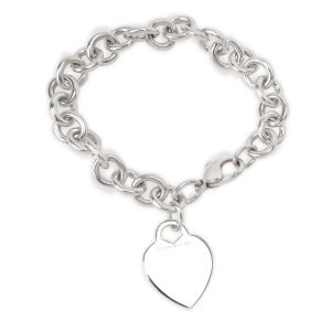 Tiffany Co Heart Tag Charm Bracelet in Sterling Silver Diamond Pearl Earrings in 18K White Gold