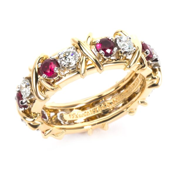 102409 av 7c388a6a e1a6 4d8e 8607 5d8948102d39 Tiffany Co Schlumberger Diamond Ruby Eternity Ring in 18K Yellow Gold 057 CT