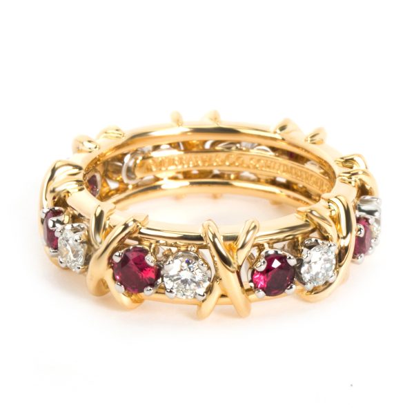 Tiffany Co Schlumberger Diamond Ruby Eternity Ring in 18K Yellow Gold 057 CT Tiffany Co Schlumberger Diamond Ruby Eternity Ring in 18K Yellow Gold 057 CT