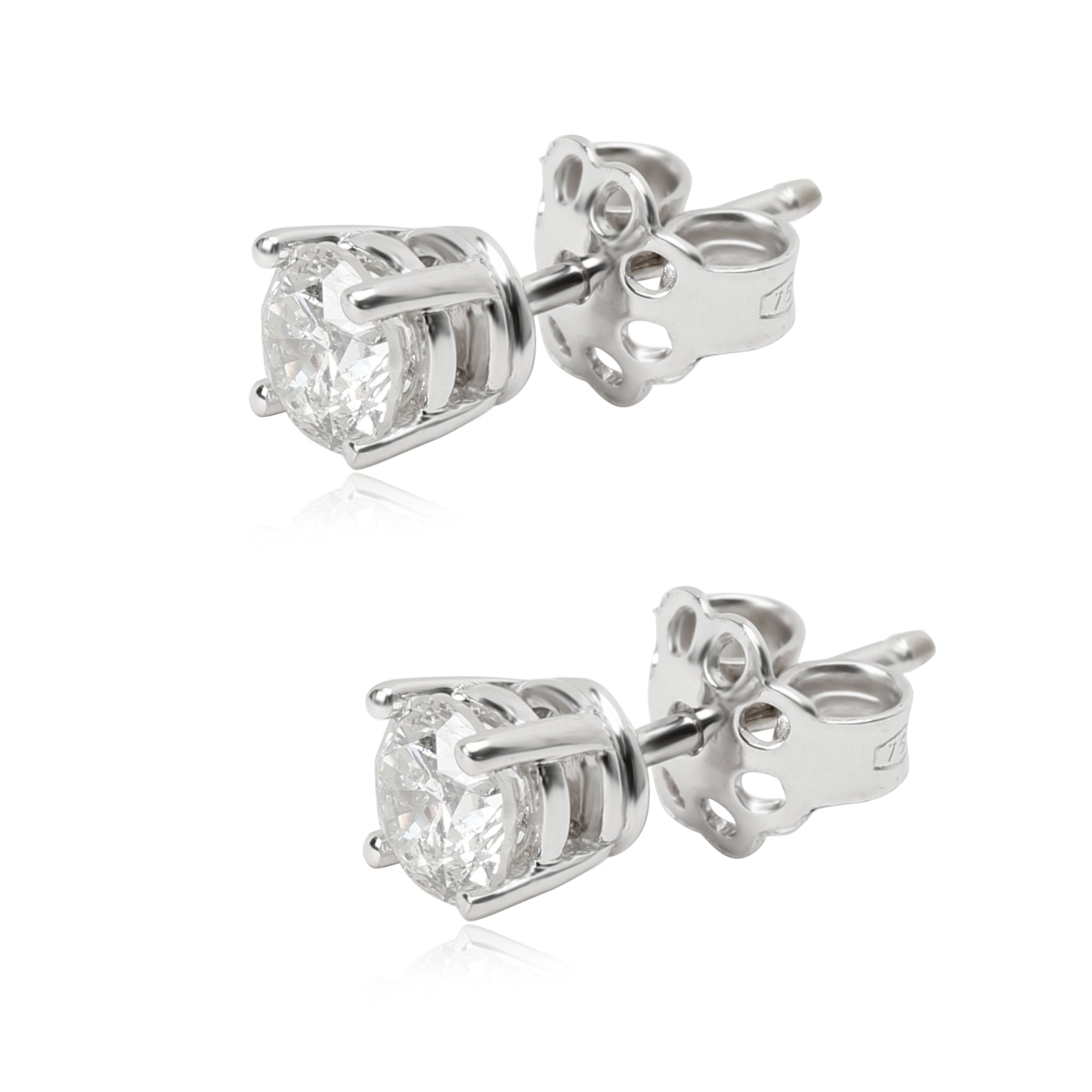 4 Prong Diamond Stud Earring in 18K White Gold H I2 (1.00 CTW) - Image 2