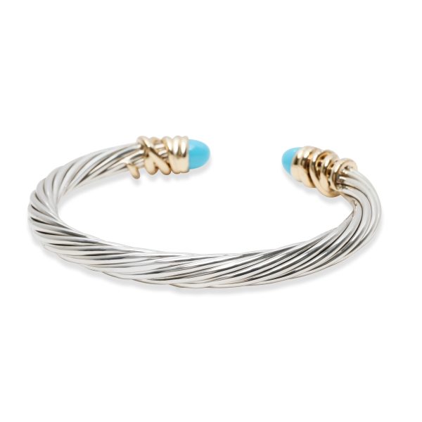 102636 bv David Yurman Diamond Turquoise Cable Bangle in 18K Gold Sterling Silver