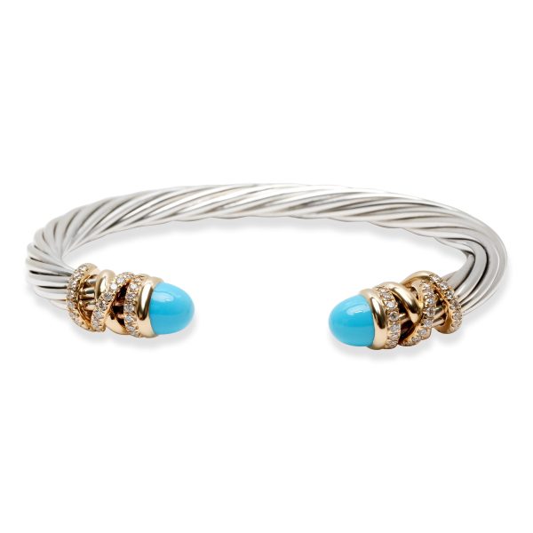 David Yurman Diamond Turquoise Cable Bangle in 18K Gold Sterling Silver David Yurman Diamond Turquoise Cable Bangle in 18K Gold Sterling Silver