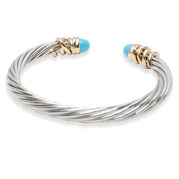 102636 stamp David Yurman Diamond Turquoise Cable Bangle in 18K Gold Sterling Silver