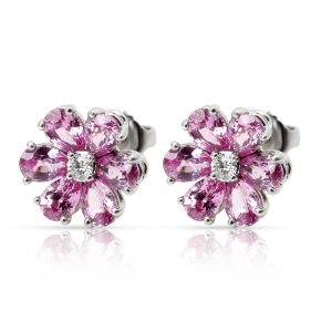 Harry Winston Forget Me Not Diamond Pink Sapphire Earrings in Platinum Cart