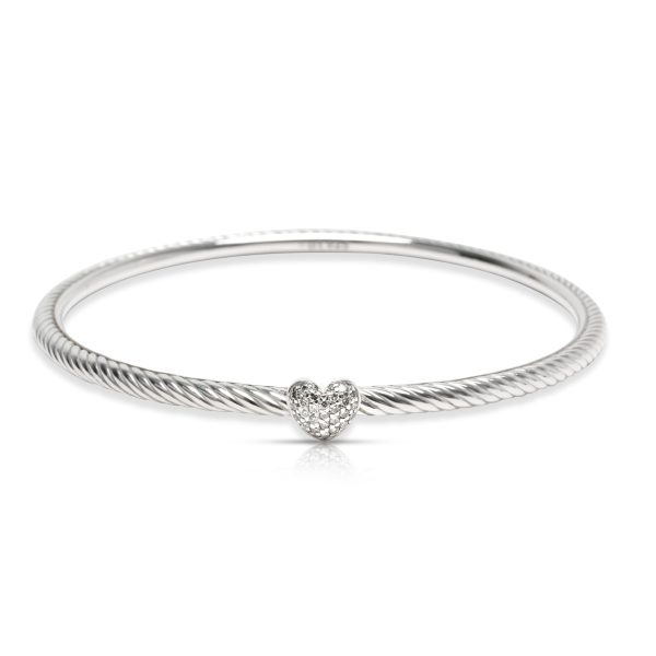 David Yurman Pave Diamond Heart Cable Bracelet in Sterling Silver 01 CTW David Yurman Pave Diamond Heart Cable Bracelet in Sterling Silver 01 CTW