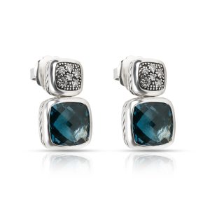 David Yurman Chiclet Blue Topaz Diamond Earrings in Sterling Silver Gucci Vintage Vintage Sherry Line GG Leather Handbag Brown