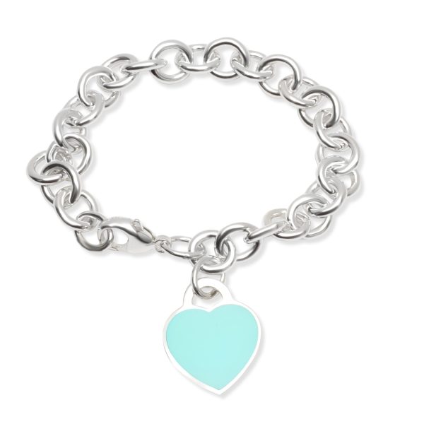 Tiffany Co Blue Enamel Heart Tag Bracelet in Sterling Silver Tiffany Co Blue Enamel Heart Tag Bracelet in Sterling Silver