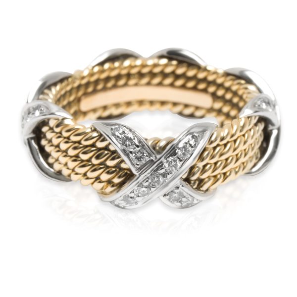 103283 bv Tiffany Co Schlumberger Rope Diamond X Ring in 18KT Gold Platinum 054 ctw