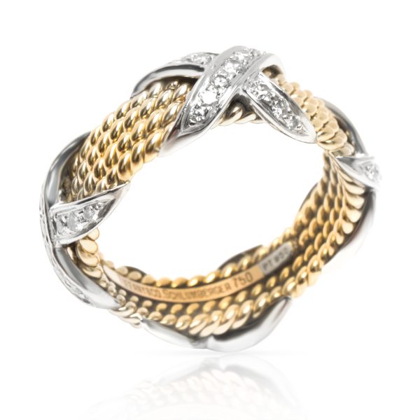 103283 pv Tiffany Co Schlumberger Rope Diamond X Ring in 18KT Gold Platinum 054 ctw