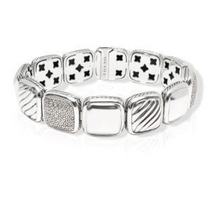 David Yurman Chiclet Diamond Bracelet in Sterling Silver 175 CTW Prada Leather Gold Studs Long Wallet Black