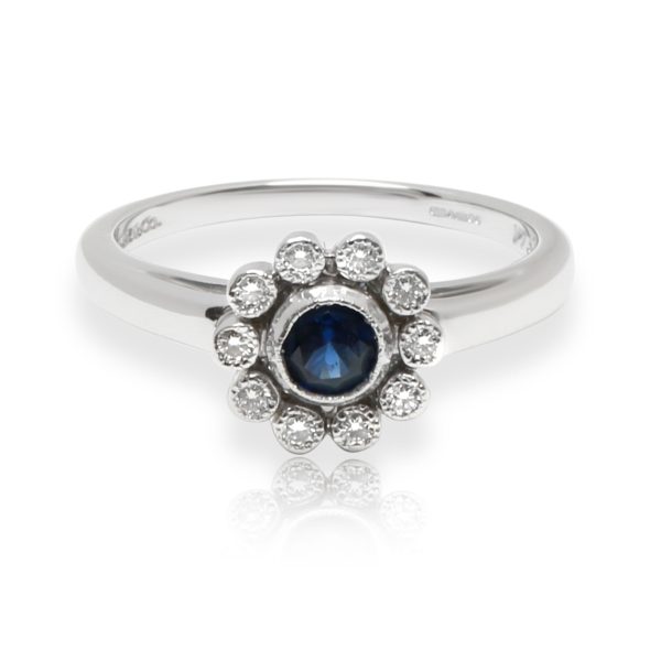 Tiffany Co Sapphire Diamond Flower Ring in Platinum 005 CTW Tiffany Co Sapphire Diamond Flower Ring in Platinum 005 CTW