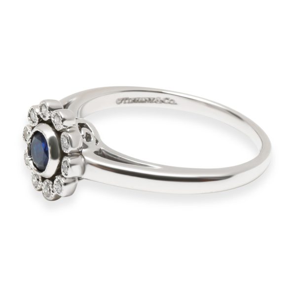 103424 sv Tiffany Co Sapphire Diamond Flower Ring in Platinum 005 CTW