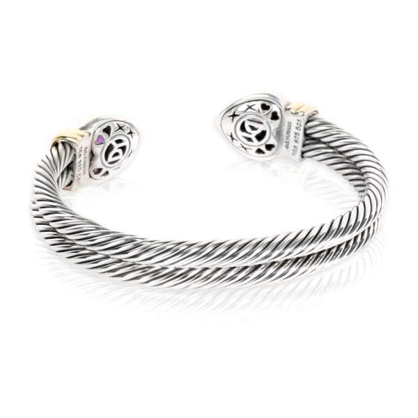 103489 bv David Yurman Double Cable Heart Amethyst Cuff in Sterling Silver