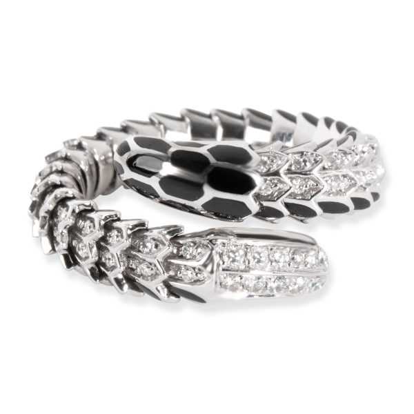 Roberto Coin Roberto Coin Black Enamel Diamond Cobra Ring in 18KT White Gold 05 CTW