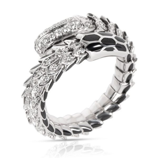 Ring White Gold Roberto Coin Black Enamel Diamond Cobra Ring in 18KT White Gold 05 CTW