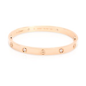 Cartier Love Diamond Bangle in 18K Rose Gold Size 18 Louis Vuitton Pochette Marly Bandouliere Crossbody Monogram Brown