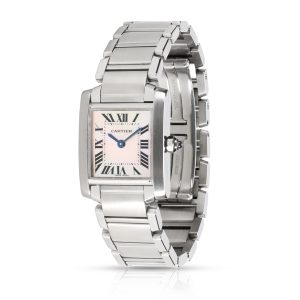 Cartier Tank Francaise W51028Q3 Womens Watch in Stainless Steel Saint Laurent Paris Petit Cabas Leather Pink