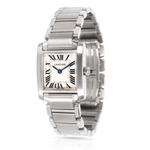 Cartier Tank Francaise W51008Q3 Womens Watch in Stainless Steel Dior Cannage Tote Bag White