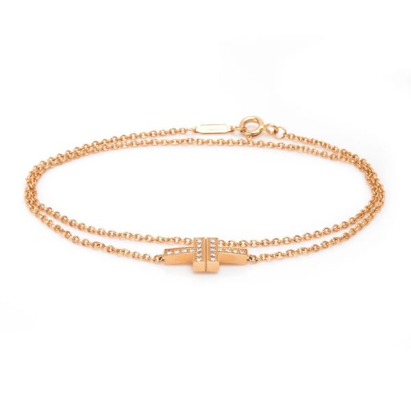 103989 sv 1c85abac 2849 469f 8f14 cdc938db4559 Tiffany Co T Two Double Chain Diamond Bracelet in 18K Rose Gold