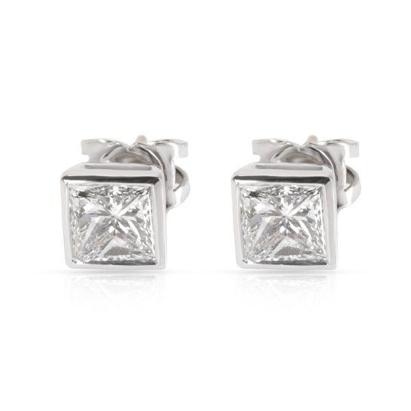 GIA Certified Princess Cut Bezel Diamond Studs in 18K White Gold 151 CTW GVVS1 GIA Certified Princess Cut Bezel Diamond Studs in 18K White Gold 151 CTW GVVS1