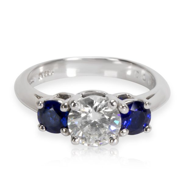 Tiffany Co Three Stone Diamond Sapphire Ring in Platinum G VS1 067 CTW Tiffany Co Three Stone Diamond Sapphire Ring in Platinum G VS1 067 CTW