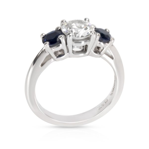 104626 pv Tiffany Co Three Stone Diamond Sapphire Ring in Platinum G VS1 067 CTW