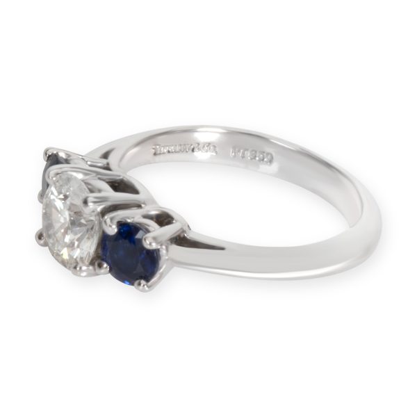 104626 sv Tiffany Co Three Stone Diamond Sapphire Ring in Platinum G VS1 067 CTW