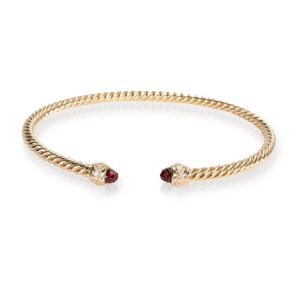 David Yurman Cable Spira Garnet Diamonds Bangle in 18K Yellow Gold Louis Vuitton Sac Plat Shoulder Bag Monogram Noir Black