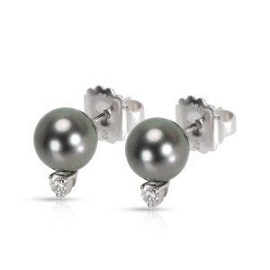 Mikimoto Tahitian Pearl Diamond Stud Earrings in 18K White Gold 020 CTW Louis Vuitton Keepall 50 Monogram Bag Brown