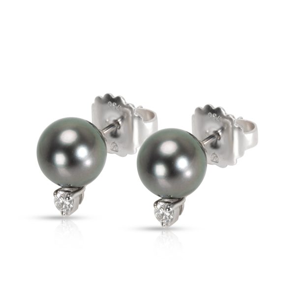 Mikimoto Tahitian Pearl Diamond Stud Earrings in 18K White Gold 020 CTW Mikimoto Tahitian Pearl Diamond Stud Earrings in 18K White Gold 020 CTW