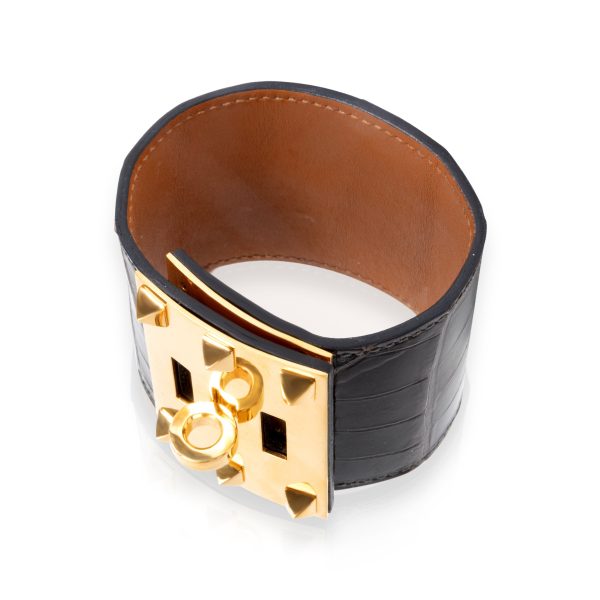 104938 sv Hermès Kelly Alligator Extreme Bracelet in Gold Plated Hardware