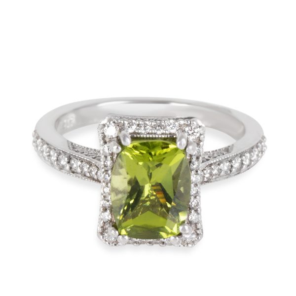 Rings Cushion Peridot Diamond Ring in 14K White Gold 033 CTW