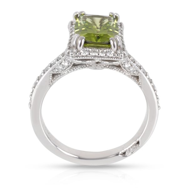 Ring White Gold Cushion Peridot Diamond Ring in 14K White Gold 033 CTW