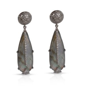 Sheryl Lowe Spike Earrings with Labradorite Diamond in Sterling Silver 05 CTW Miu Miu long wallet pink beige crocodile t12680