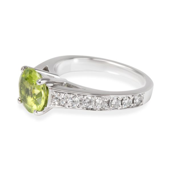 Platinum Ring Peridot Diamond Gemstone Ring in Platinum Green 07 CTW