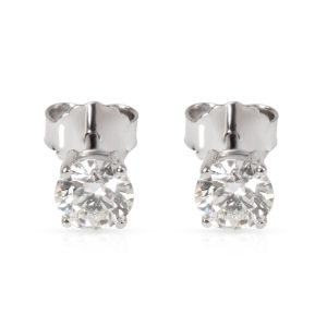 Round Cut Diamond Stud Earrings in 18K White Gold 100 CTW HVS2 Cart