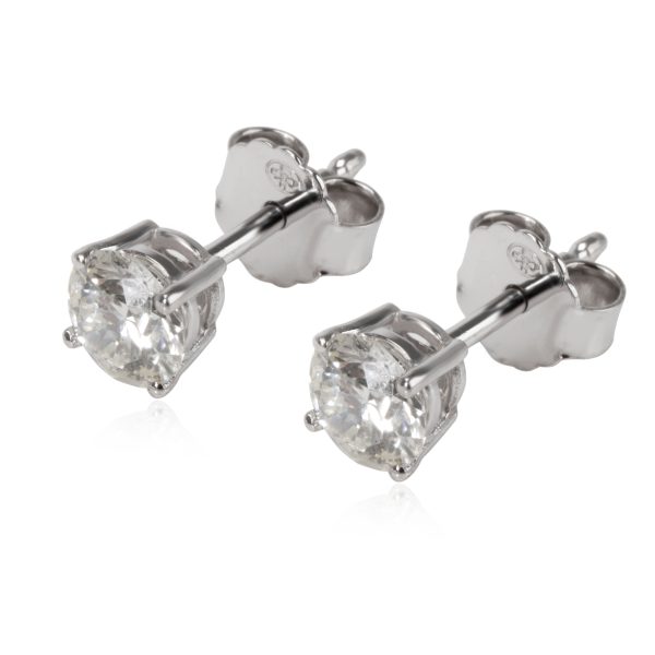 105665 sv Round Cut Diamond Stud Earrings in 18K White Gold 100 CTW HVS2