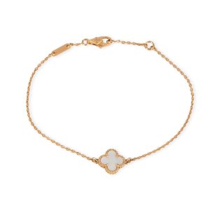 Van Cleef Arpels Sweet Alhambra Mother Of Pearl Bracelet in 18K Rose Gold Prada SOFT CALF Shoulder Bag NERO