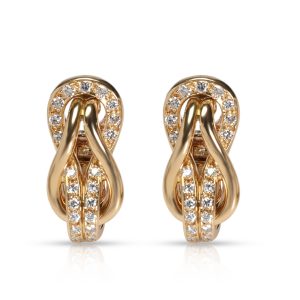 Cartier Hercules Love Knot Diamond Earrings in 18K Yellow Gold 38 Ctw Christian Dior CD Leather Case Camel