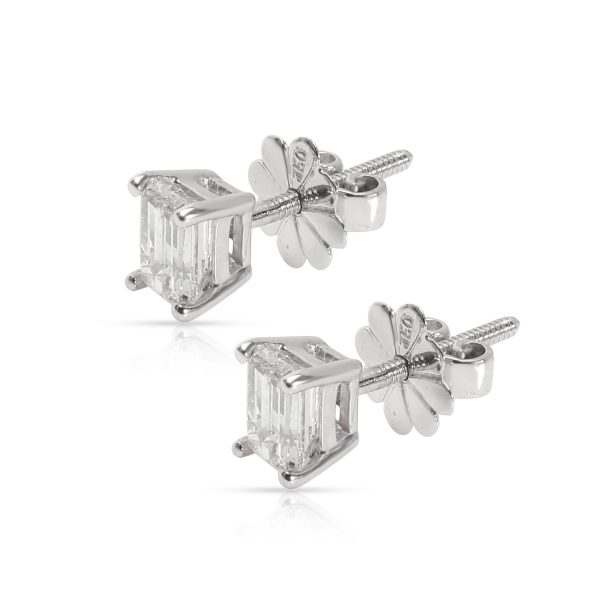 106028 sv Emerald Cut Diamond Stud Earring in 18K White Gold H VS2 144 CTW