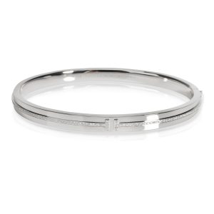 Tiffany Co T Diamond Bangle in 18K White Gold 017 CTW Cart